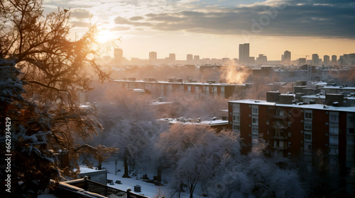 Winter city landscape at dawn. © Olga Gubskaya