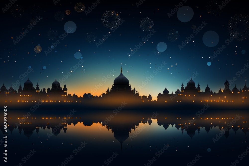 Fototapeta premium Diwali-themed background set against a moonlit sky
