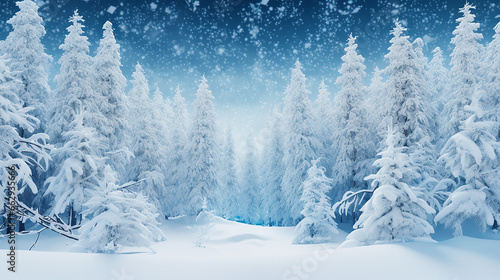 Cena de neve do inverno, floresta branca, festa de Natal © Alexandre
