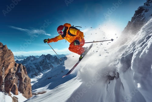 Skier skiing down a mountain slope  photo