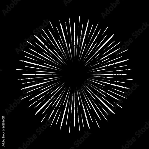 White grunge radial speed lines. Sun burst. Vector illustration. Fireworks. Star rays. Design element for prints, web, template, logo, tattoo and pattern. Star burst shape