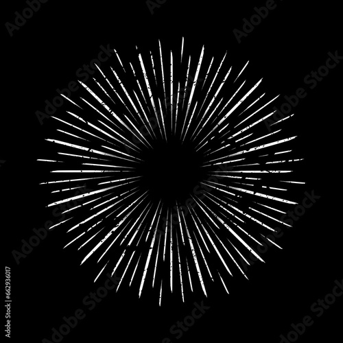 White grunge radial speed lines. Sun burst. Vector illustration. Fireworks. Star rays. Design element for prints, web, template, logo, tattoo and pattern. Star burst shape