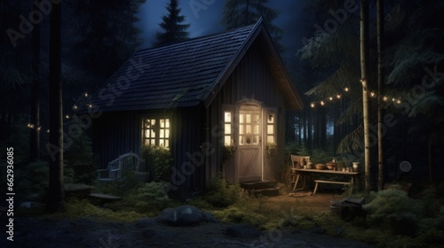 Mattepainting background shed in the forest heroic fantasy halloween witchy video game night scary stary scandinavian sky © R3m0z