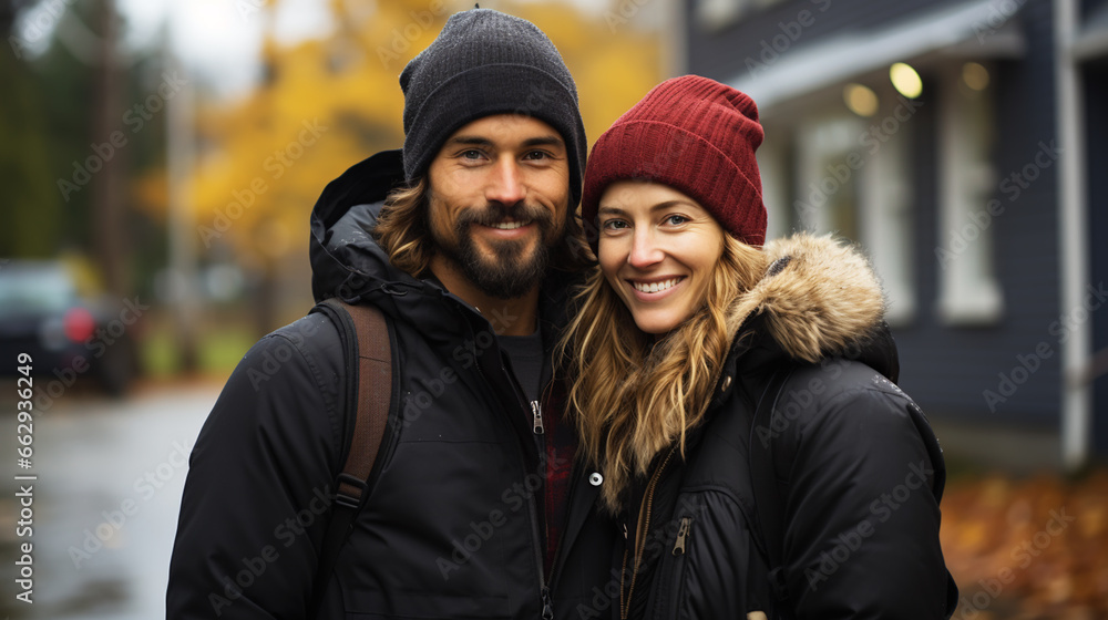 Couple With Keys Standing Outside New Home Couple With Keys Standing Outside New Home
