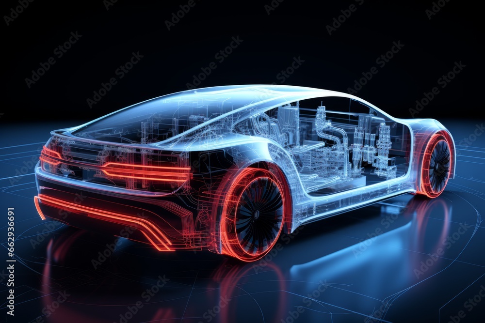 A white aerodynamic car in profile stands out with a striking red tail light A white aerodynamic car in profile stands out with a striking red tail light