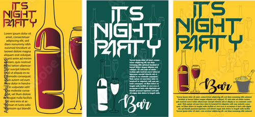 Cocktail Party. Nightclub. Typography design. Set of flat vector illustrations. Poster, label, cover. Night cocktail party poster template. cocktail party invitation poster. 