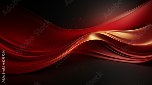 Abstract shiny color red wave design element on dark background. Science or technology design