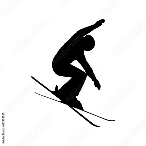  silhouette of skier, skiing - vector illustration