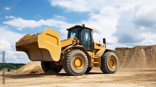 Sand quarry, excavating equipment, bulldozer