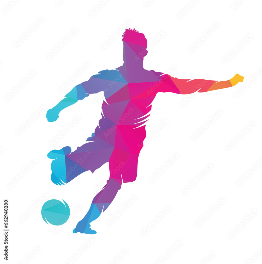 Soccer and Football Player logo design. Dribbling ball logo vector icon design.