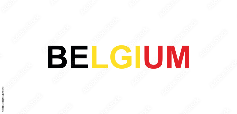 Letters Belgium in the style of the country flag. Belgium word in national flag style. Letters Belgium in the style of the country flag. Belgium word in national flag style.
