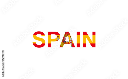 Letters Spain in the style of the country flag. Spain word in national flag style. photo