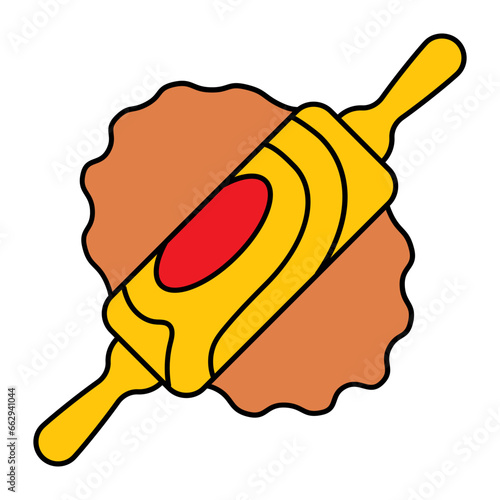 Wooden Pin Roller concept, Making Flatten Knead vector icon design, Bakery and Baked Goods symbol, Culinary and Kitchen Education sign, Recipe development stock illustration