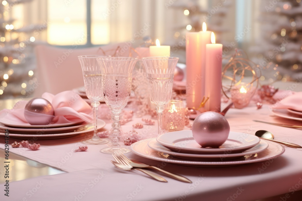 christmas table setting in pink color christmas table setting in pink color