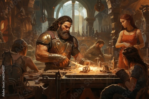 Wallpaper Mural Loyal dwarven blacksmiths crafting mighty weapons - Generative AI Torontodigital.ca