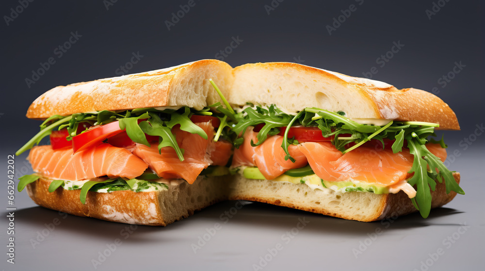 Salmon fillet sandwich isolated on transparent or white background Salmon fillet sandwich isolated on transparent or white background