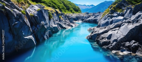 Baker river in Chile along Carretera Austral is a deep shade of blue With copyspace for text photo