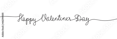 Happy Valentine's Day one line continuous text banner. Valentine's Day text banner concept line art. Handwriting love text banner. Vector illustration.