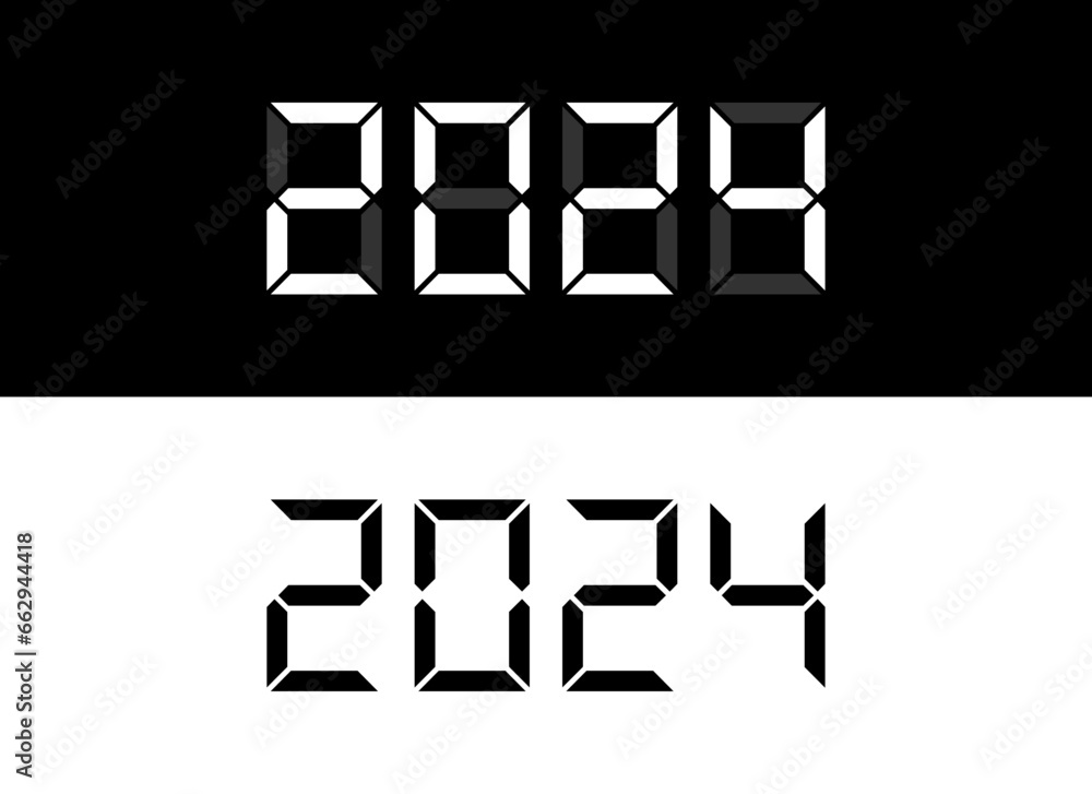 New year 2024 black and white digital numbers font. countdown template New year 2024 black and white digital numbers font. countdown template