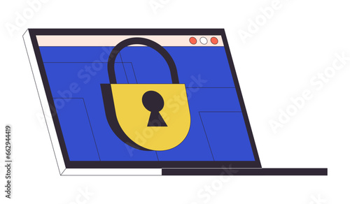 Closed access on laptop screen flat line concept vector spot illustration. Confidential information. Private 2D cartoon outline object on white for web UI design. Editable isolated color hero image
