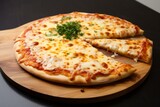 a delicious cheesy pizza on a countertop. Generative AI