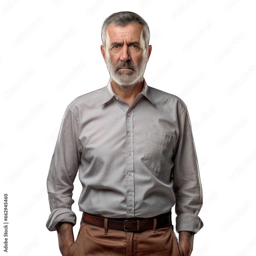 50 year old man with shirt isolated on white created with Generative AI 50 year old man with shirt isolated on white created with Generative AI