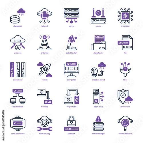 Data and Network icon pack for your website design, logo, app, and user interface. Data and Network icon dual tone design. Vector graphics illustration and editable stroke.