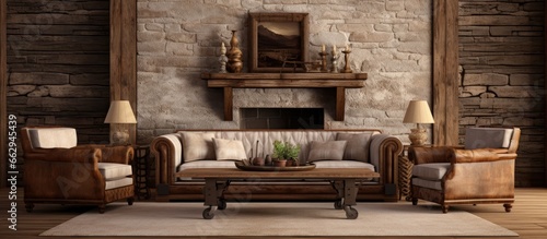 Classic rustic living room featured in an interior design series With copyspace for text