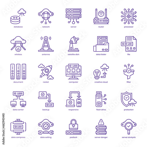 Data and Network icon pack for your website design, logo, app, and user interface. Data and Network icon basic line gradient design. Vector graphics illustration and editable stroke.