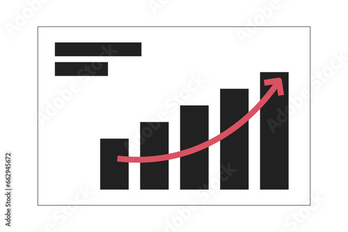 Bar graphs arrow rising up black and white 2D cartoon object. Performance charts isolated vector outline item. Stock profit. Market trend. Financial results chart monochromatic flat spot illustration