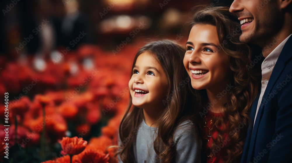 Woman and child with bouquet of flowers. Spring family holiday concept. Women's day Woman and child with bouquet of flowers. Spring family holiday concept. Women's day