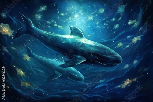 Luminous star whales  swimming among constellations in the vastness of space - Generative AI