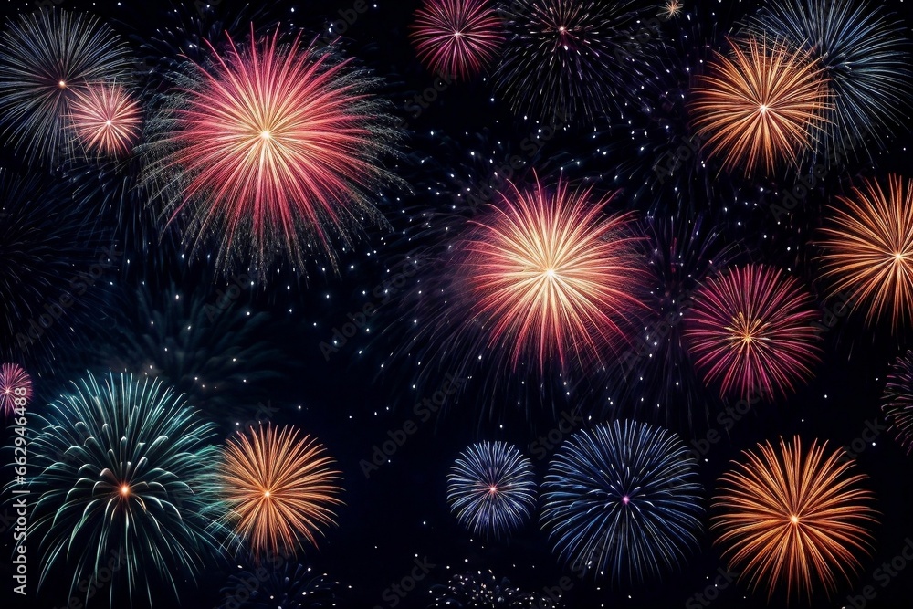 Colorful Fireworks for celebrating Happy New Year by Generative AI
