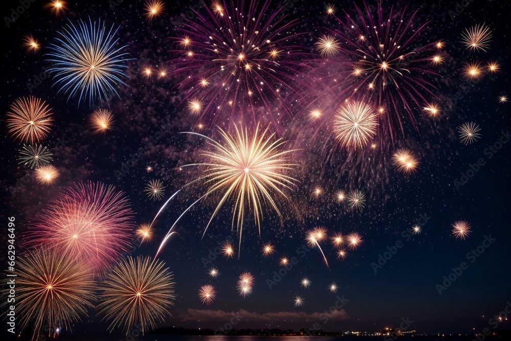 Fototapeta premium Colorful Fireworks for celebrating Happy New Year by Generative AI