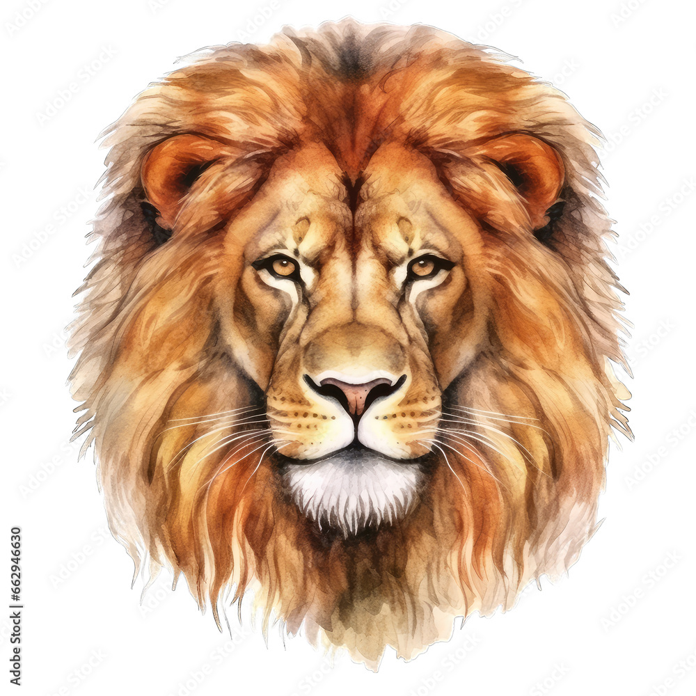 Portrait of a lion head isolated on transparent PNG background