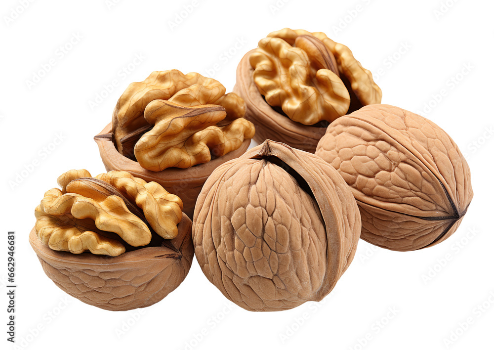 group of walnuts, isolated group of walnuts, isolated