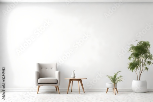  interior with an armchair on empty white color wall background.