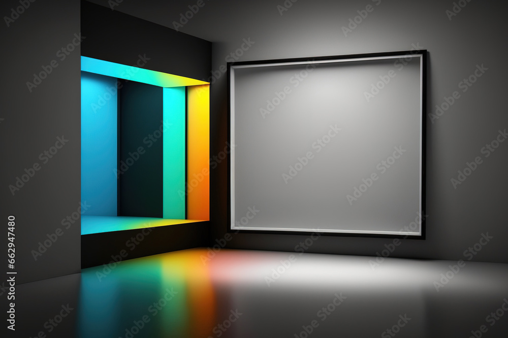 Modern colorful lights in vacant room at night. 150x150cm (white background - without border). Generative AI
