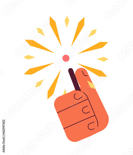 Indian hand holding sparkler festive cartoon character hand illustration. Festive bengal lighting 2D vector image isolated on white background. Diwali party cheery editable flat clipart color