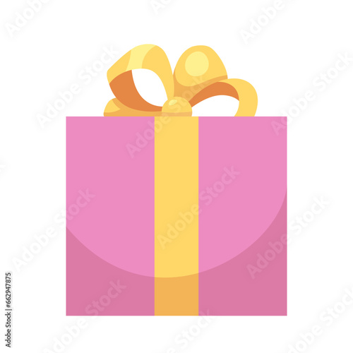 Ribbon gift box cute 2D cartoon object. Ribbon birthday present isolated vector item white background. Birthday mother day. Express feelings. Unexpected event. Sale promo color flat spot illustration