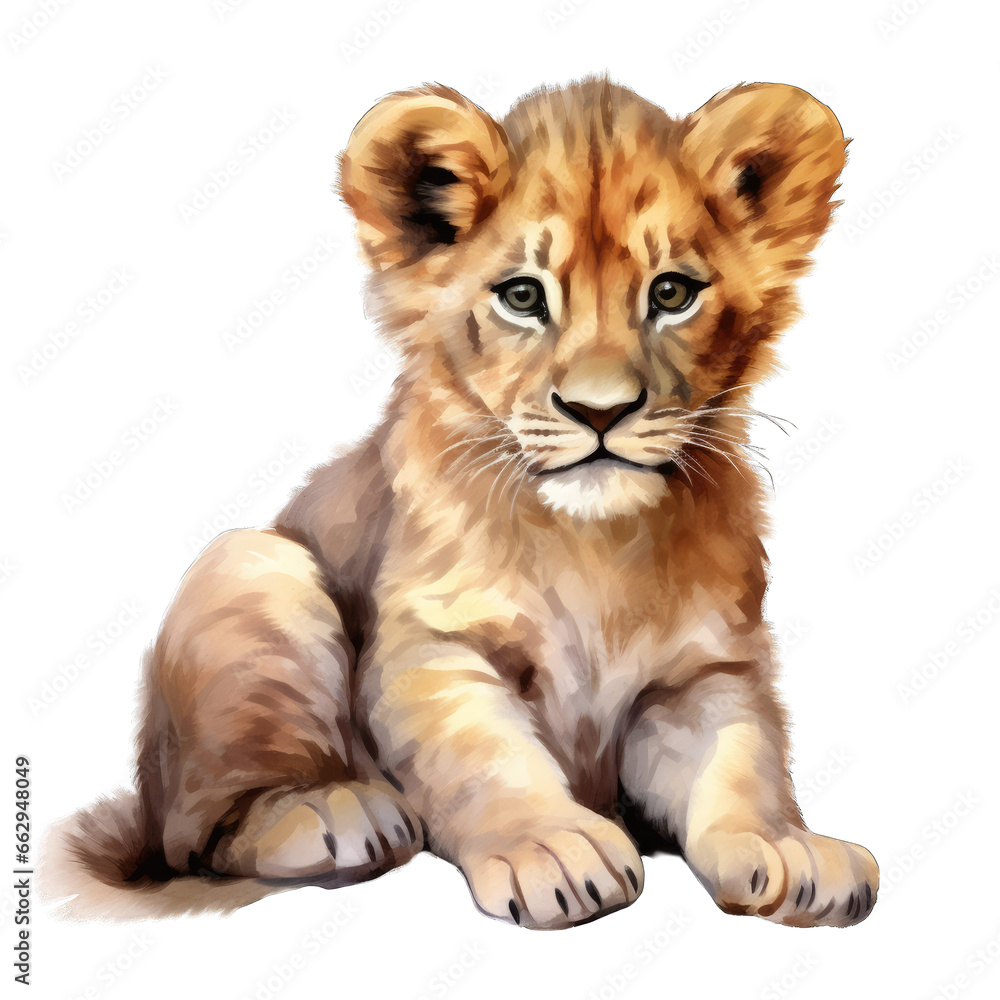 Baby lion cub, isolated on white background transparent