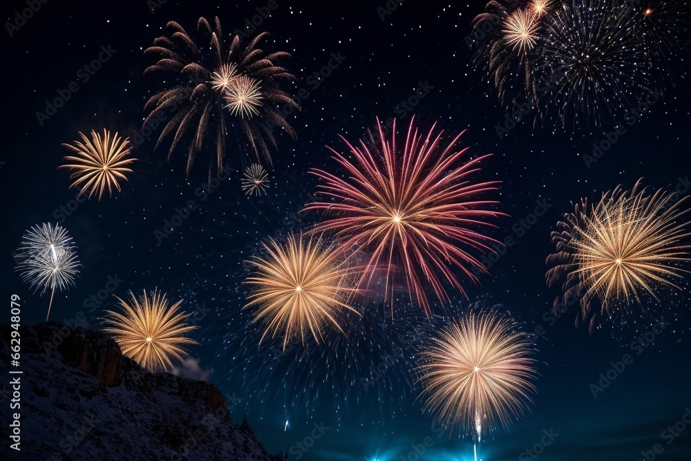 Naklejka premium Wonderful Firework Shells for celebrating Happy New Year by Generative AI