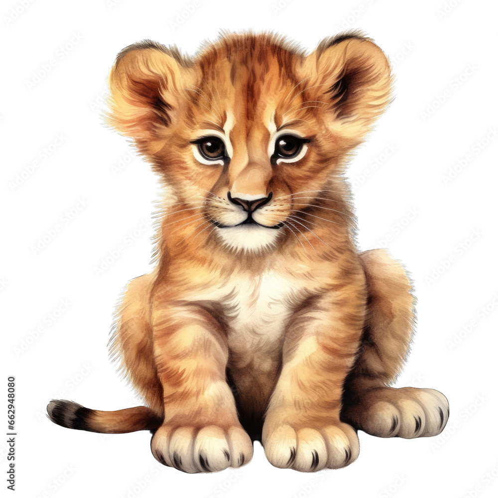 Baby lion cub, isolated on white background transparent