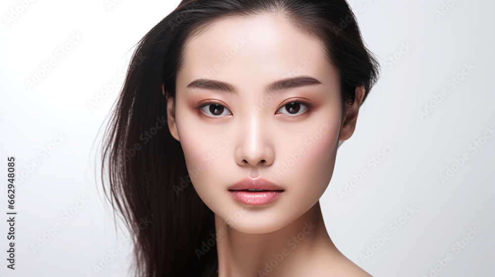 beauty portrait of a cool female asian model against white background beauty portrait of a cool female asian model against white background