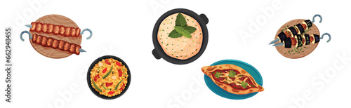 Turkish National Food and Dish Above View Vector Set