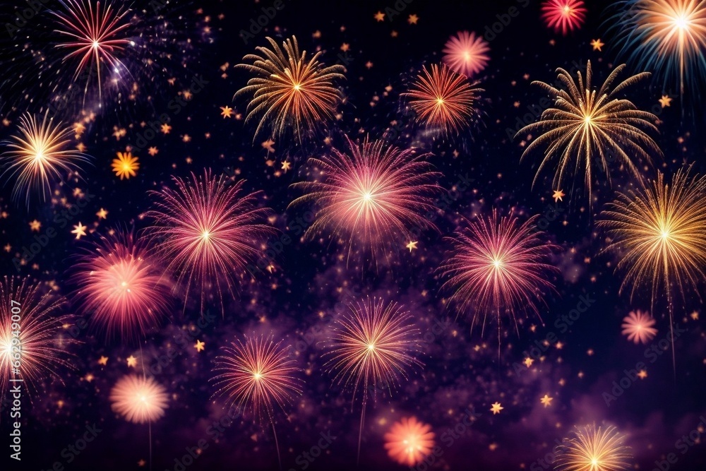 Naklejka premium Wonderful Fireworks for celebrating Happy New Year by Generative AI