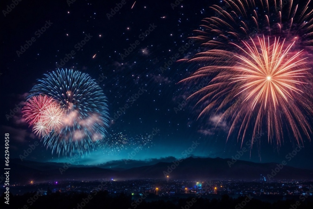 Wonderful Fireworks for celebrating Happy New Year by Generative AI Wonderful Fireworks for celebrating Happy New Year by Generative AI
