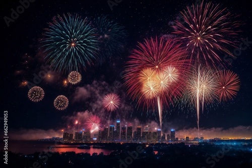 Wonderful Fireworks for celebrating Happy New Year by Generative AI