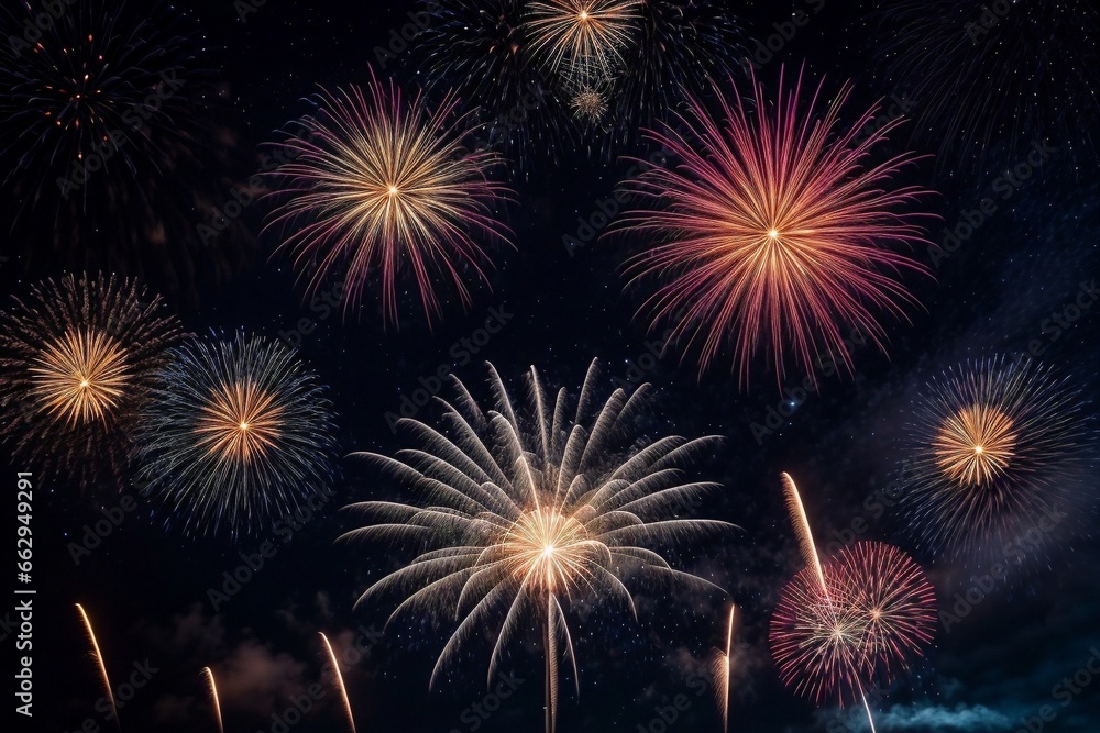 Wonderful Fireworks for celebrating Happy New Year by Generative AI Wonderful Fireworks for celebrating Happy New Year by Generative AI