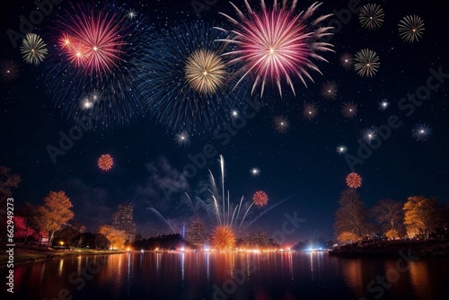 Wonderful Fireworks for celebrating Happy New Year by Generative AI © Dreamweave